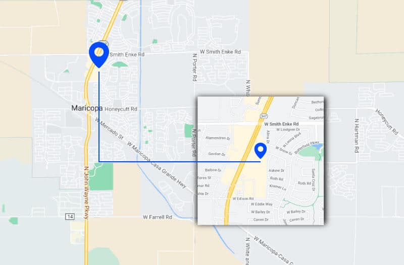 Map of ACP Painting service area in Queen Creek, AZ