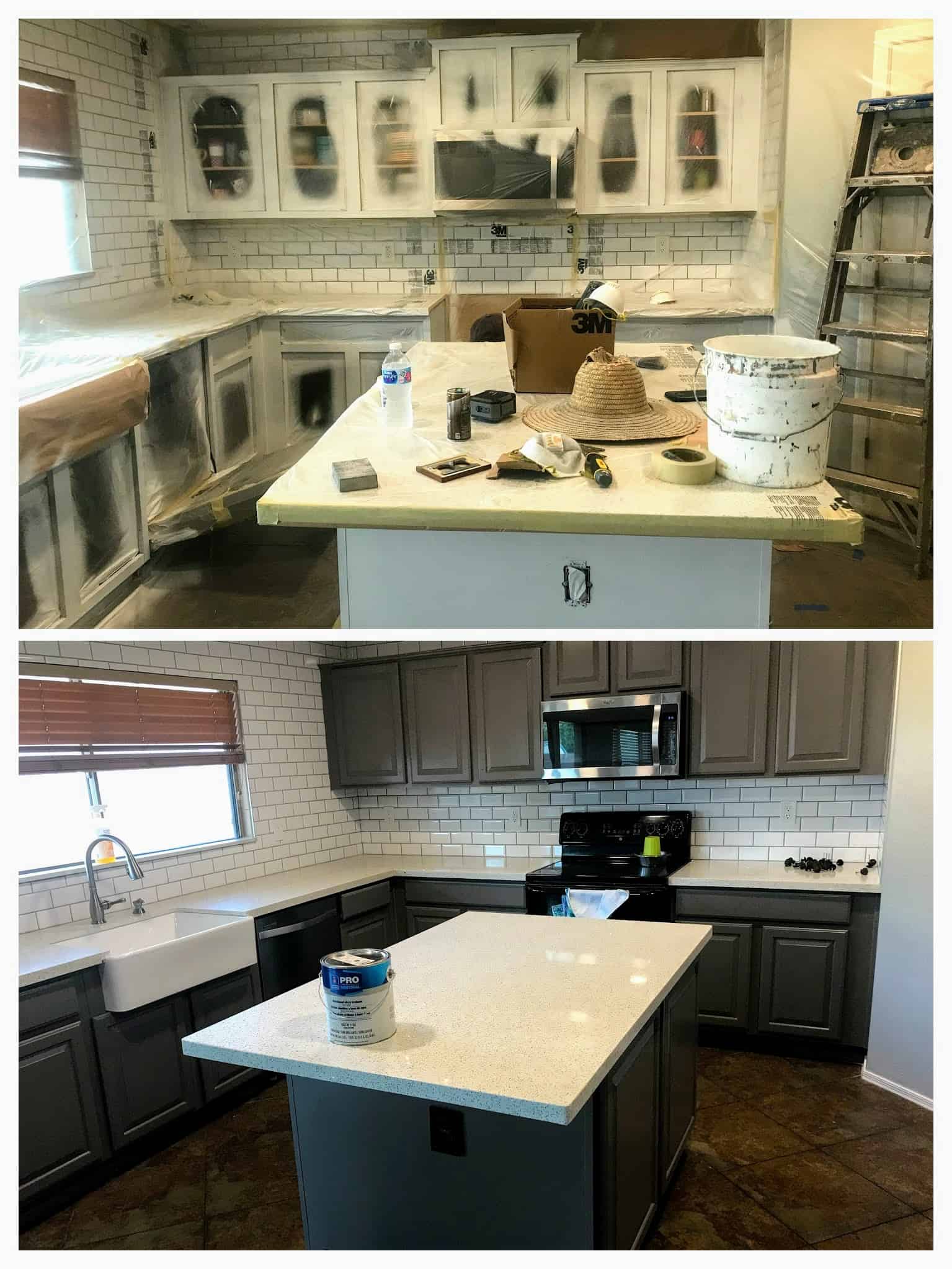 before and after gray kitchen cabinets
